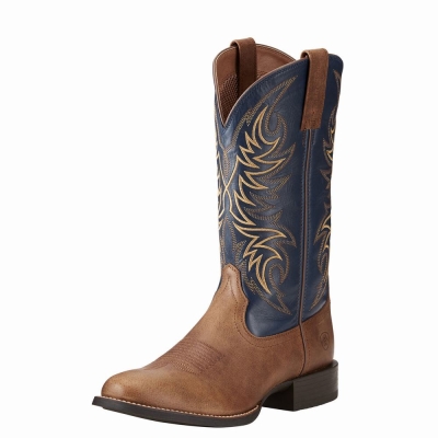 Beige Men's Ariat Sport Horseman Western Boots | 1853-CIJEZ