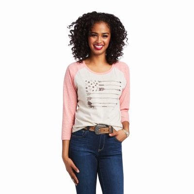 Beige Women's Ariat Arrow Raglan Tops | 0473-KICLO