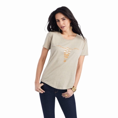 Beige Women's Ariat Blanket Skull Tops | 0436-PYKEA