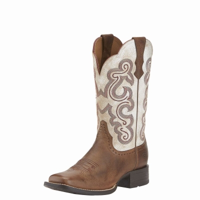 Beige Women's Ariat Quickdraw Western Boots | 2796-LZCIW