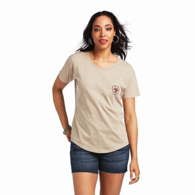 Beige Women's Ariat Sod Tractor Tops | 6485-ITXBG