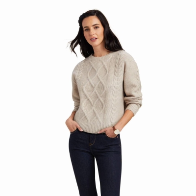 Beige Women's Ariat Winter Quarter Sweaters | 2037-PLVUH