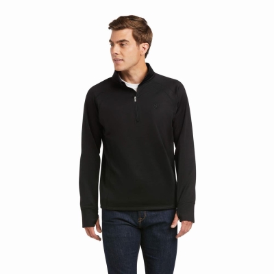 Black Black Men's Ariat Tek Team 1/2 Zip Hoodies | 3592-HGZJX