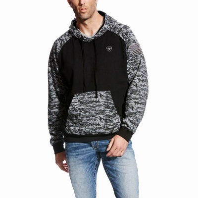 Black Camo Men's Ariat Patriot Hoodies | 6952-PEMJC