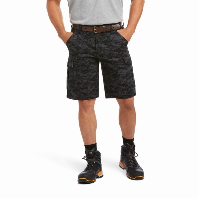 Black Camo Men's Ariat Rebar DuraStretch Made Tough Cargo Pants | 2985-YEVTJ