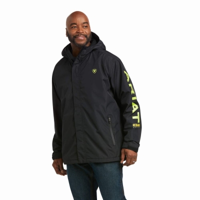 Black Light Green Men's Ariat Rebar Stormshell Logo Waterproof Jackets | 7851-VOLKI