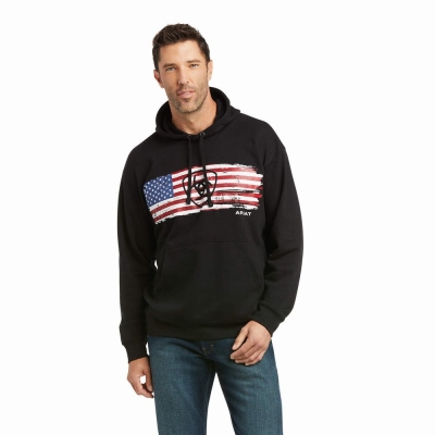 Black Men's Ariat Basic Hoodies | 0382-ZUNDQ