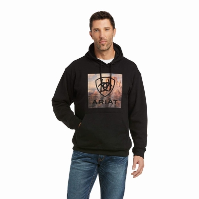 Black Men's Ariat Basic Hoodies | 6312-CPAHS