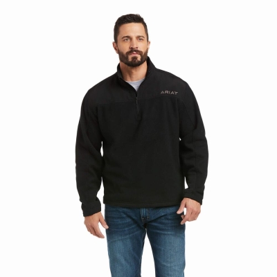 Black Men's Ariat Basis 2.0 1/4 Zip Hoodies | 4795-NCSZT