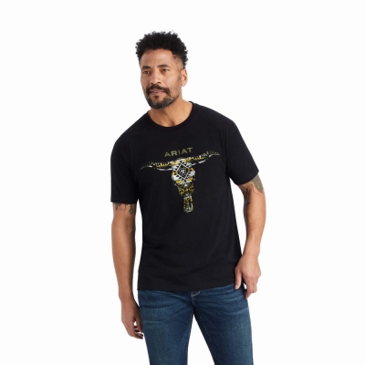 Black Men's Ariat Blanket Skull Polo Shirts | 5706-PJKQX