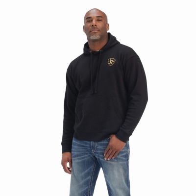 Black Men's Ariat Camo Flag Hoodies | 9653-CPRJE