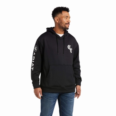 Black Men's Ariat Compton Cowboys Tek Hoodies | 5719-EGULS