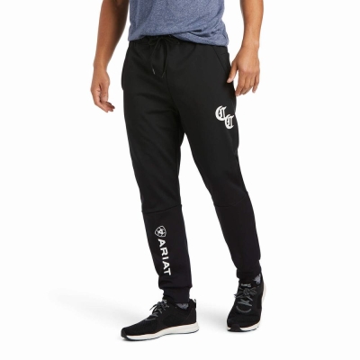 Black Men's Ariat Compton Cowboys Track Pants | 1548-GXODJ