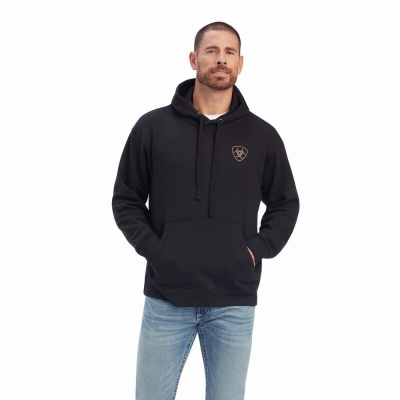 Black Men's Ariat EST Block Hoodies | 2913-BEJWV