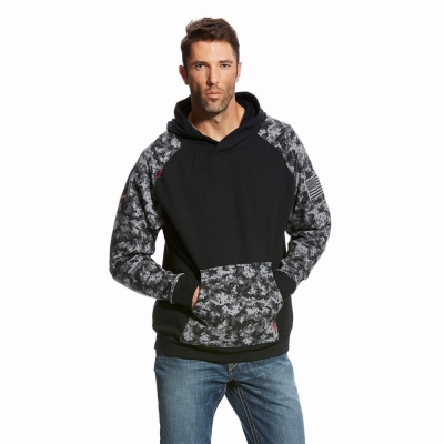 Black Men's Ariat FR DuraStretch Patriot Hoodies | 6217-VRIHZ