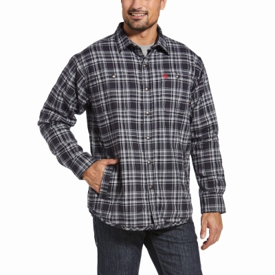 Black Men's Ariat FR Monument Shirts | 1246-SDOVP