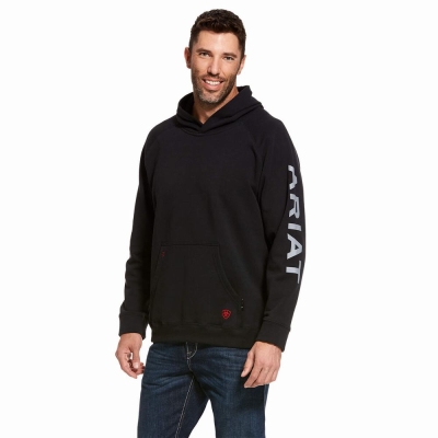 Black Men's Ariat FR Primo Fleece Logo Hoodies | 9278-UBQJN