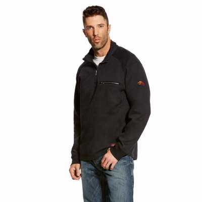 Black Men's Ariat FR Rev 1/4 Zip Hoodies | 4728-EFZGD