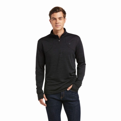 Black Men's Ariat Gridwork 1/4 Zip English Riding | 5679-ZEQRF