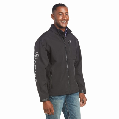 Black Men's Ariat Logo 2.0 Softshell Jackets | 1975-KGNAC