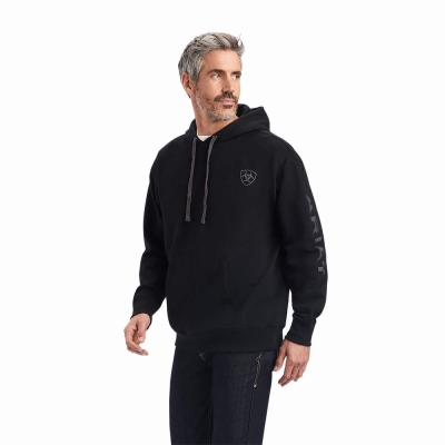 Black Men's Ariat Logo Hoodies | 6581-KOIEA