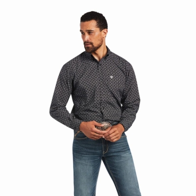 Black Men's Ariat Max Classic Fit Shirts | 9712-QWGEJ