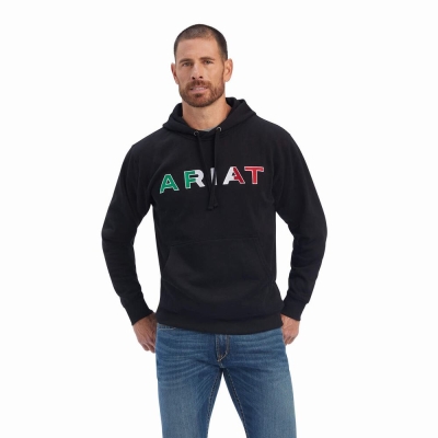 Black Men's Ariat Mexico Hoodies | 4712-UVQXP