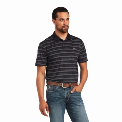 Black Men's Ariat Ombre Stripe Ftd Polo Shirts | 9247-JGDFS