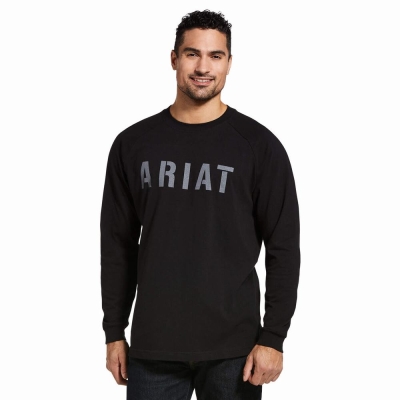 Black Men's Ariat Rebar CottonStrong Block T Shirts | 2807-OGKXN