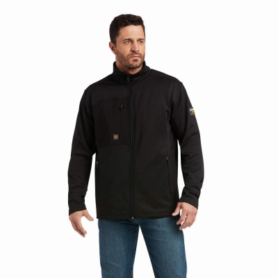 Black Men's Ariat Rebar Dri-Tech DuraStretch Fleece Hybrid Hoodies | 7015-YKXIQ