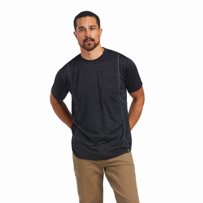 Black Men's Ariat Rebar Evolution Athletic Fit Tops | 4380-UIPTV