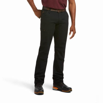 Black Men's Ariat Rebar M4 Low Rise DuraStretch Made Tough Double Front Pants | 7839-ABSPG