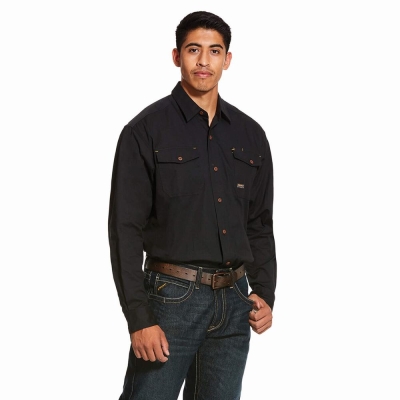 Black Men's Ariat Rebar Made Tough DuraStretch Shirts | 0356-HTOVL