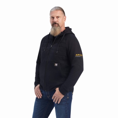 Black Men's Ariat Rebar Regulator Full Zip Hoodies | 2976-VYWTP