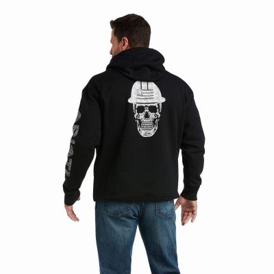 Black Men's Ariat Rebar Roughneck Hoodies | 5208-PXWDI