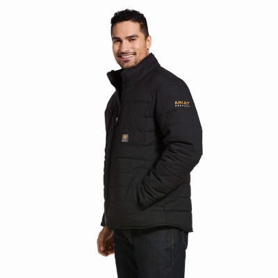 Black Men's Ariat Rebar Valiant Stretch Canvas Water Resistant Insulated Jackets | 3902-UDHQO