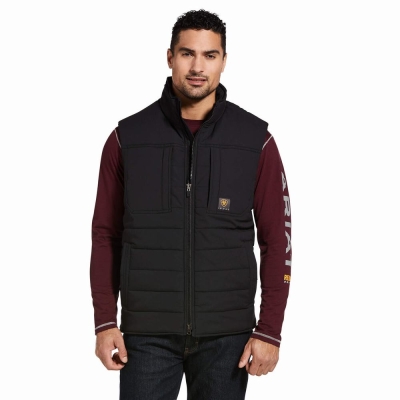 Black Men's Ariat Rebar Valiant Stretch Canvas Water Resistant Insulated Jackets | 4832-QWNJA