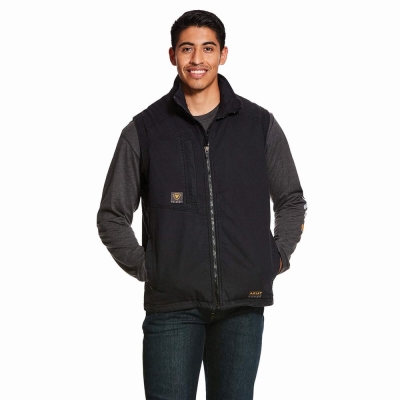 Black Men's Ariat Rebar Washed DuraCanvas Insulated Jackets | 0718-DOXIG