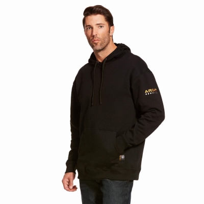 Black Men's Ariat Rebar Workman Hoodies | 6348-ODELH