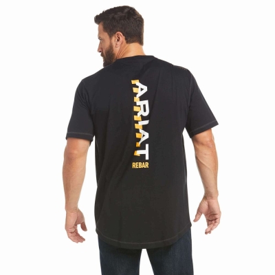 Black Men's Ariat Rebar Workman Logo Short Sleeve | 5963-SMJEK