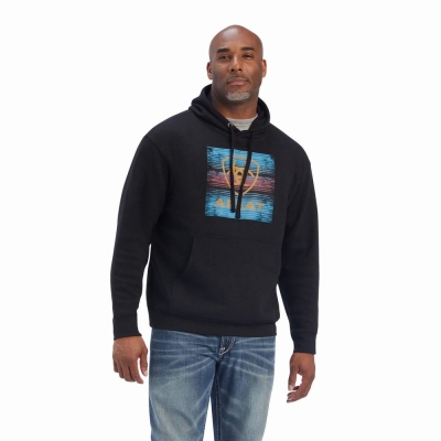 Black Men's Ariat Serape Block Hoodies | 6852-HWYER