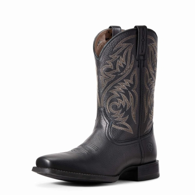 Black Men's Ariat Sport Herdsman Western Boots | 0146-ULWEV