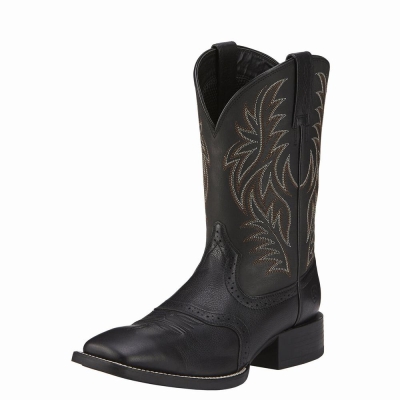 Black Men's Ariat Sport Wide Square Toe Western Boots | 4950-QKYHP