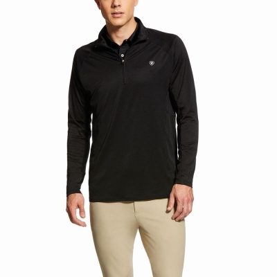 Black Men's Ariat Sunstopper 1/4 Zip English Riding | 1782-MJALT