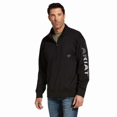 Black Men's Ariat Team Logo 1/4 Zip Hoodies | 8125-HLMSQ