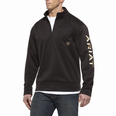 Black Men's Ariat Team Logo 1/4 Zip Hoodies | 9360-BULYM