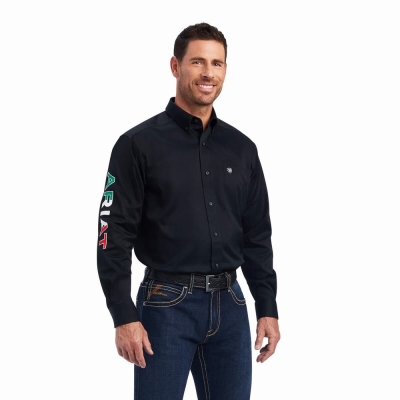 Black Men's Ariat Team Logo Twill Classic Fit Shirts | 0927-JBMGD