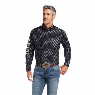 Black Men's Ariat Team Raine Classic Fit Shirts | 6713-BGEXL