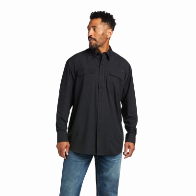 Black Men's Ariat VentTEK Outbound Classic Fit Shirts | 6910-CTWMK