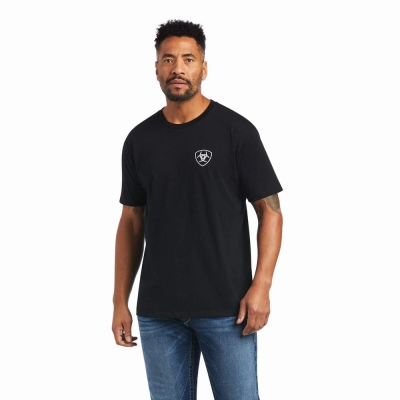 Black Men's Ariat Woodgrain Flag Polo Shirts | 5042-WUTZQ